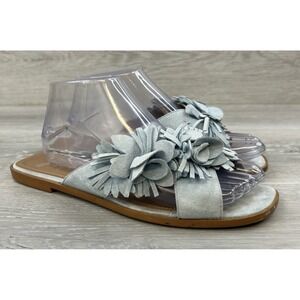 French Sole Women's Sandal Blue Suede Casual Flat‎ Floral 9 Slide Shoes